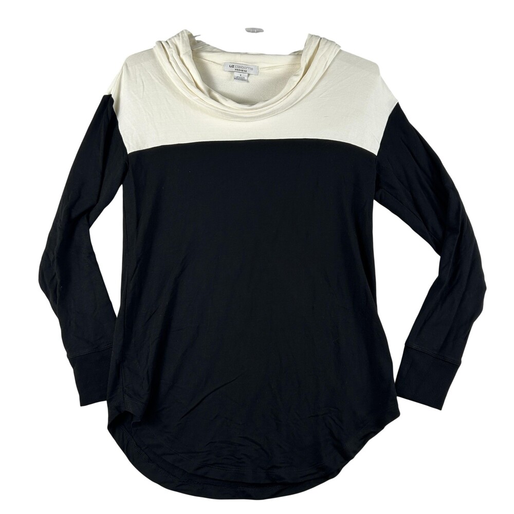 Liz Claiborne Shirt Womens Small Black White Colorblock Cowl Tunic Top
